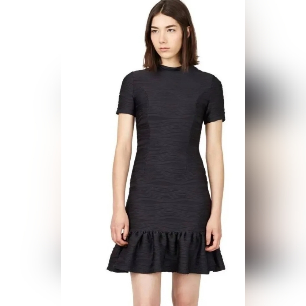 Opening Ceremony Dress Womens Small Jet Black Lotus Ruffle Hem Cocktail Stretch
